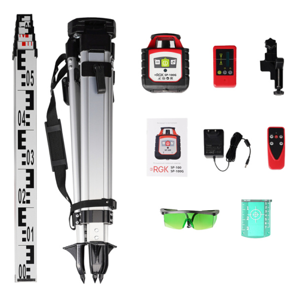 Комплект ротационного нивелира с раздвижным штативом RGK SP-100G COMBO купить по низкой цене | МАКСПРОФИТ
